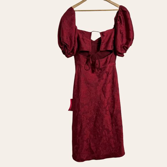 Sachin & Babi New Gabby Maroon Red Floral Jacquard Puff Sleeve Midi Dress Size 8 - Picture 10 of 14